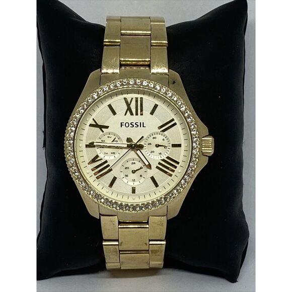 Fossil AM4482 Women Stainless Steel Gold Analog Dial Quartz Genuine Watch QB518 - Picture 1 of 12